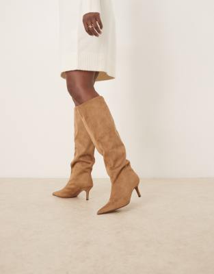  Cydney slouch pull on knee boots in sand suedette