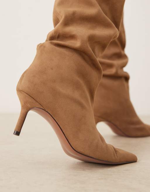 ASOS DESIGN Cydney slouch pull on knee boots in sand suedette