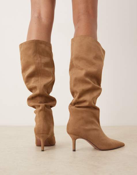 ASOS DESIGN - Cydney - Soepele knielaarzen van imitatiesuède zonder sluiting in zandkleur - view 1