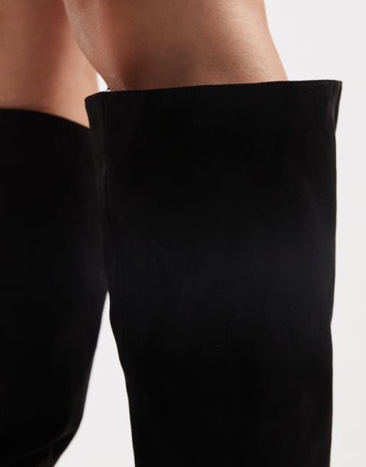 ASOS DESIGN - Cydney - Sorte posede pull on-knæstøvler i imiteret ruskind, 4 af 4