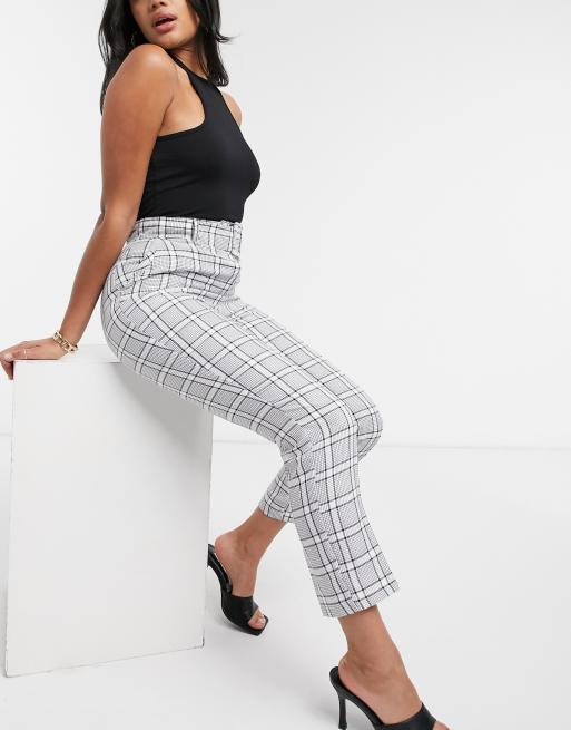ASOS DESIGN – Cygaretki w kratę z podwyższonym stanem i paskiem
