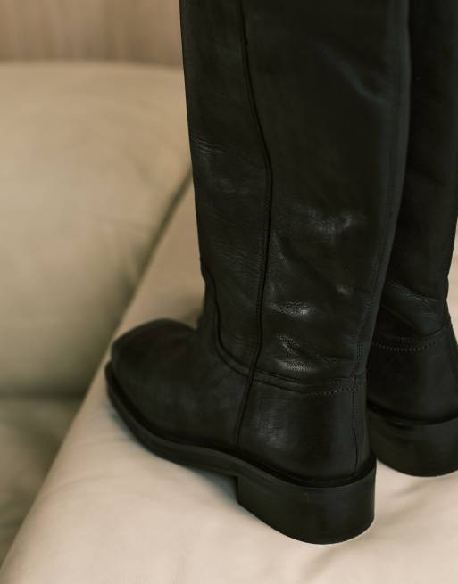 ASOS DESIGN Cynthia leather trucker pull-on boots in black nubuck