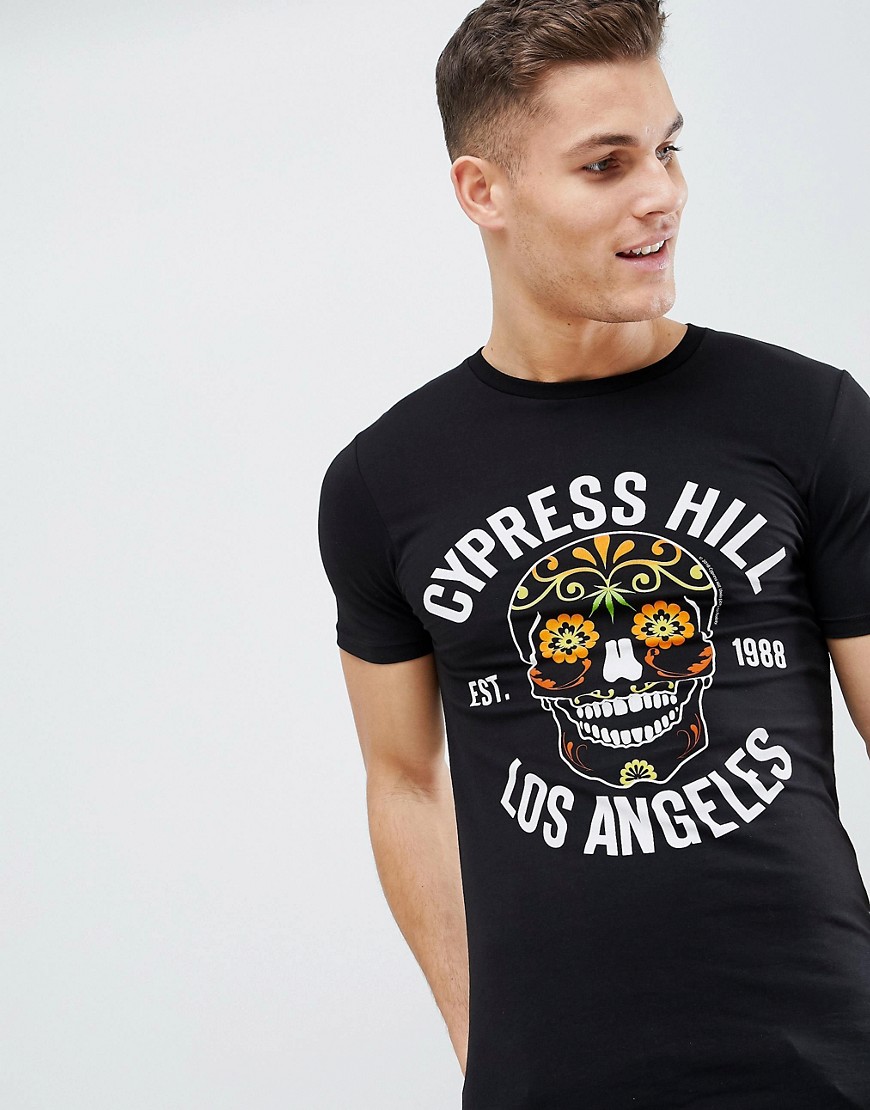 ASOS DESIGN - Cypress Hill - T-shirt band attillata-Nero