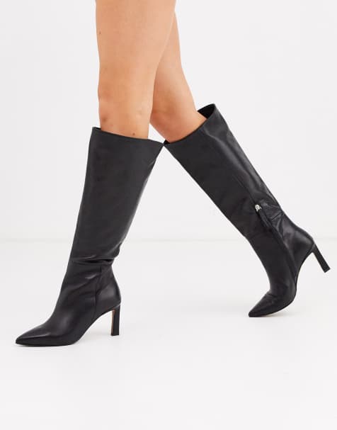 ASOS DESIGN - Cyprus - Bottes hauteur genou à enfiler en cuir haut de gamme - Noir