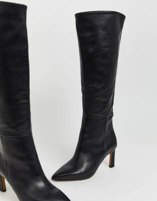 black pull on knee high boots