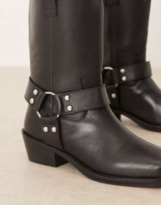 Asos Design Cyrus Leather Harness Knee Boot In Multi
