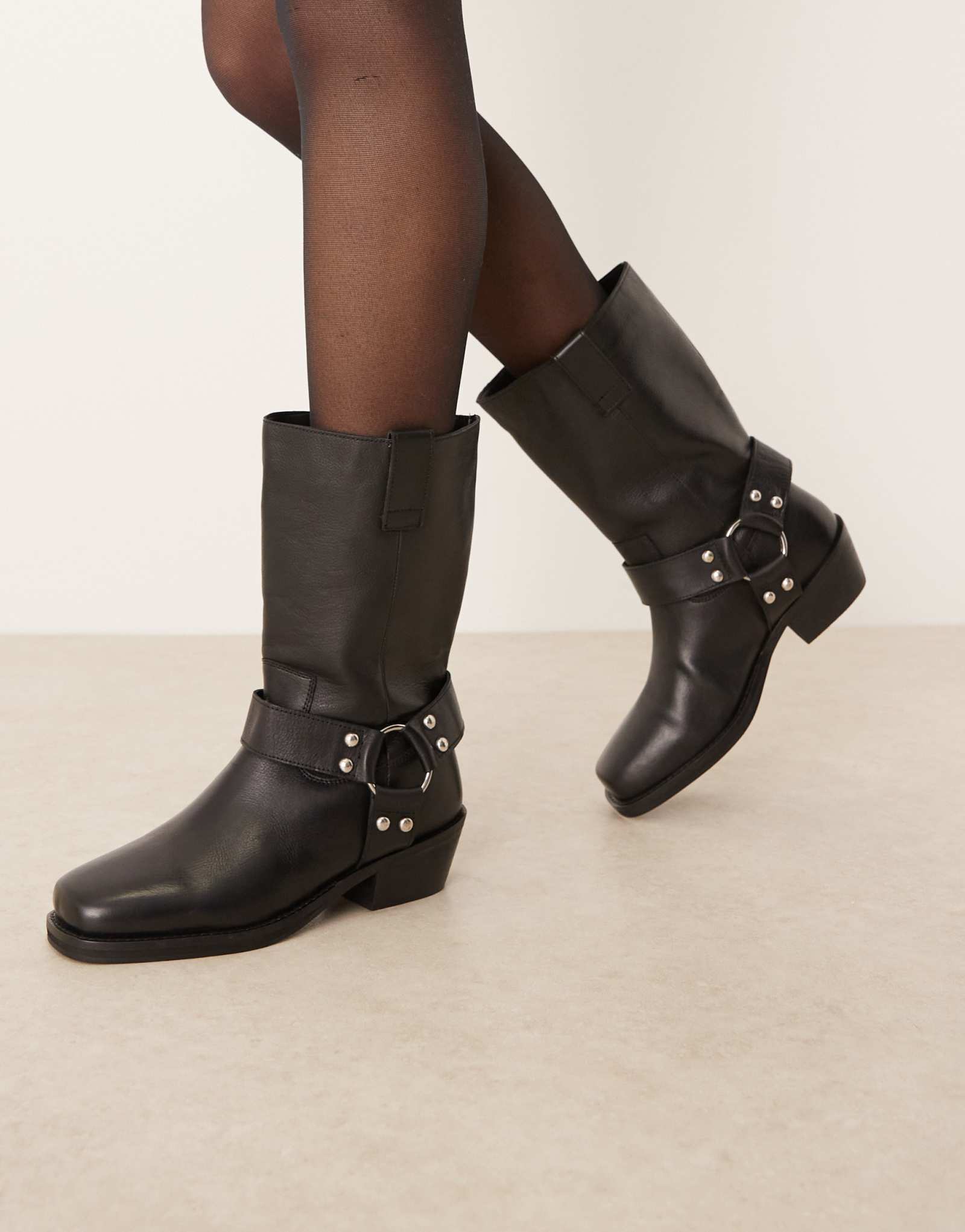 Сапоги до колена из кожи Сайруса ASOS DESIGN черного цвета