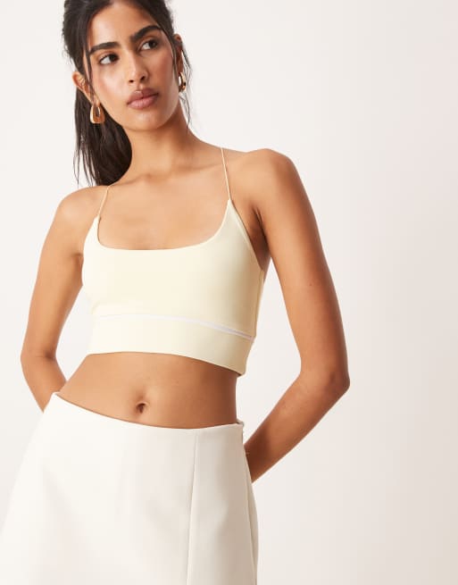 ASOS DESIGN – Cytrynowa braletka na cienkich ramiączkach z półokrągłym dekoltem i sportowym, elastycznym wykończeniem