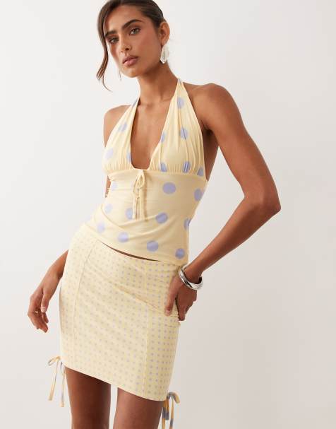 ASOS DESIGN – Cytrynowo-niebieska przylegająca spódnica w groszki, część zestawu - view 1