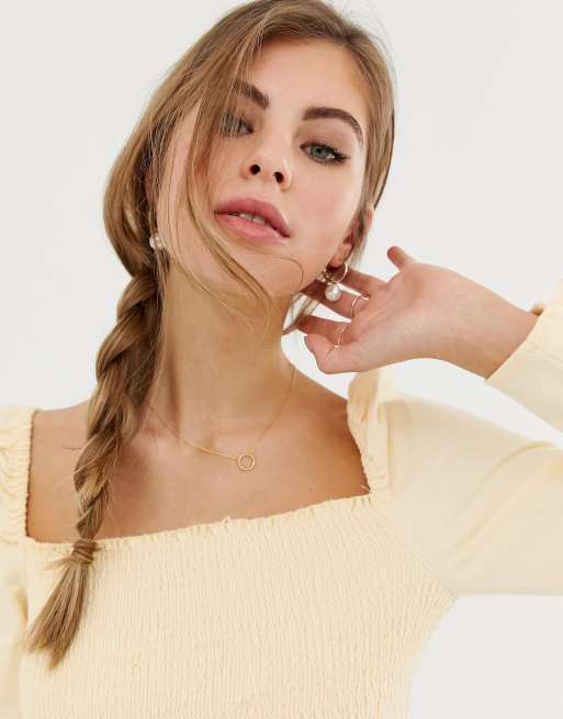 ASOS DESIGN – Cytrynowo-żółty marszczony krótki Top z denimu, 3 z 4