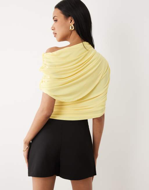 ASOS DESIGN – Cytrynowy asymetryczny top z drapowaniem, 4 z 4