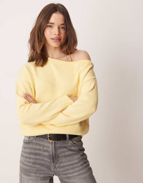 ASOS DESIGN – Cytrynowy sweter o bardzo luźnym kroju na jedno ramię - view 1