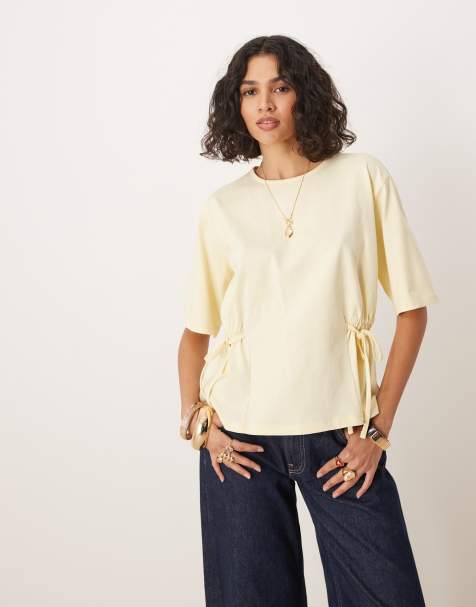 ASOS DESIGN oversized t shirt with  tie detail in lemon