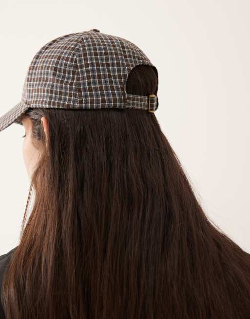 ASOS DESIGN – Czapka z daszkiem w drobną niebiesko-brązową kratkę, 2 z 3