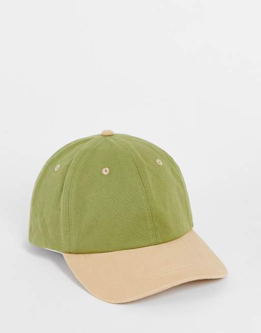 ASOS DESIGN – Czapka z daszkiem w kolorach zielono-kamiennobeżowym
