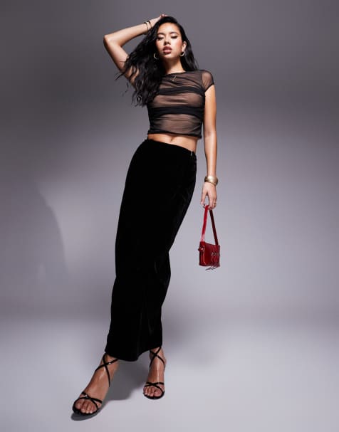 ASOS DESIGN – Czarna aksamitna kopertowa spódnica maxi - view 1