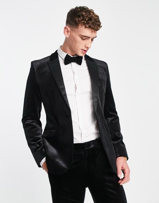 ASOS DESIGN – Czarna aksamitna marynarka smokingowa o bardzo obcisłym kroju