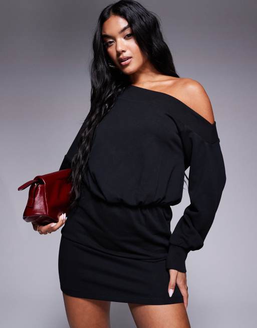 ASOS DESIGN – Czarna asymetryczna sukienka dresowa mini, 2 z 4