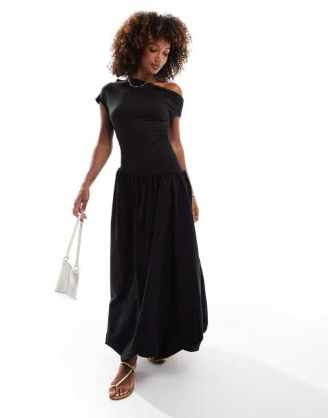 ASOS DESIGN – Czarna asymetryczna sukienka maxi z dołem typu bombka - view 1