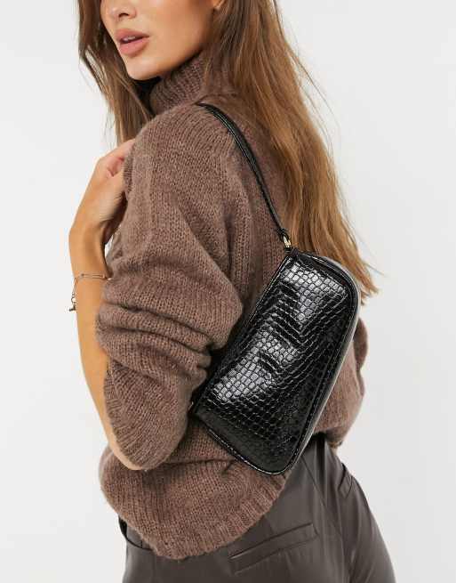 ASOS DESIGN – Czarna asymetryczna torebka na ramię w stylu lat 90. z imitacji krokodylej skóry