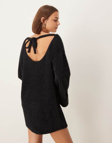 ASOS DESIGN supersoft fluffy slouchy mini jumper dress in black