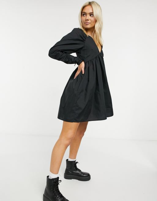 ASOS DESIGN – czarna bawełniana sukienka mini w stylu babydoll