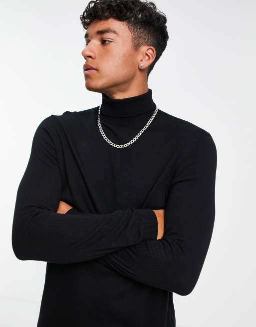 ASOS DESIGN – Czarna bluza bawełniana z odwijanym golfem