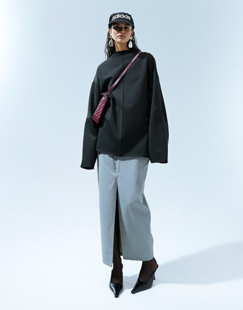 ASOS DESIGN – Czarna bluza dresowa z długimi szerokimi rękawami i rozcięciem z boku z materiału typu nurek - view 1