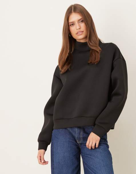 ASOS DESIGN scuba-style fabric funnel neck sweat in black