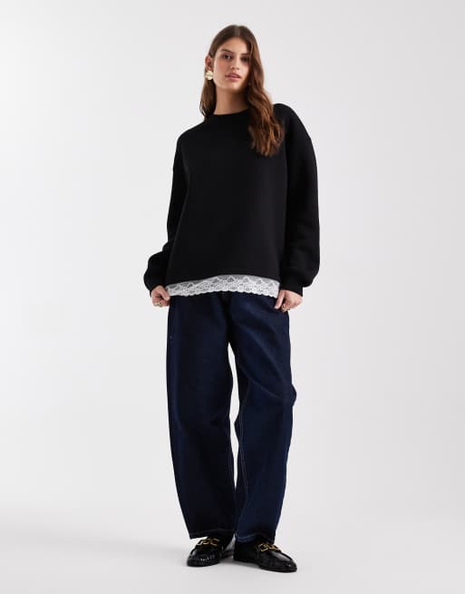 ASOS DESIGN – Czarna bluza oversize z koronkowym wykończeniem, 3 z 4