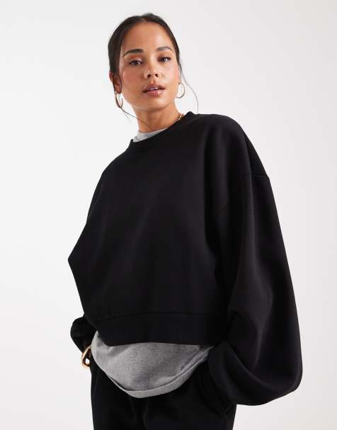 ASOS DESIGN – Czarna bluza z balonowymi rękawami i szczotkowanym wykończeniem od spodu - view 1