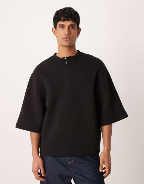 ASOS DESIGN – Czarna bluza z krótkimi rękawami i dekoltem henley, część zestawu - view 1