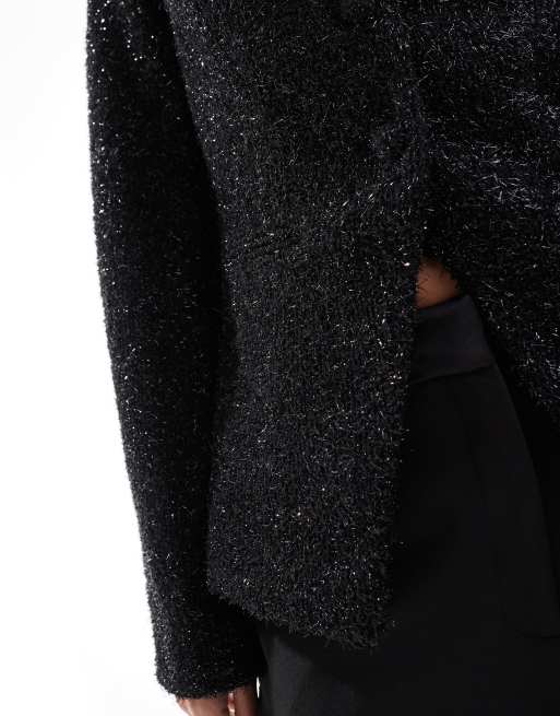 ASOS DESIGN – Czarna brokatowa kurtka z dzianiny boucle, 3 z 4