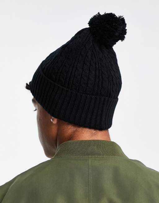 ASOS DESIGN – Czarna czapka typu beanie z pomponem, warkoczowy splot, 2 z 4
