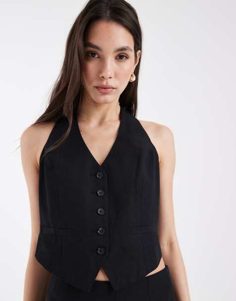 ASOS DESIGN – Czarna dopasowana kamizelka z dekoltem typu halter - view 1