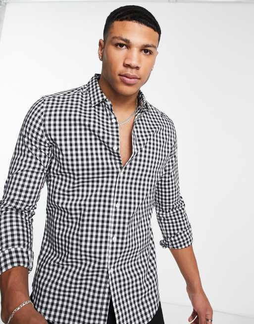 ASOS DESIGN – Czarna dopasowana koszula typu work ze wzorem w kratę
