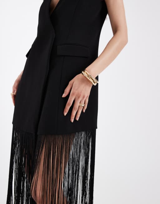 ASOS DESIGN – Czarna dopasowana marynarka z frędzlami, 2 z 4