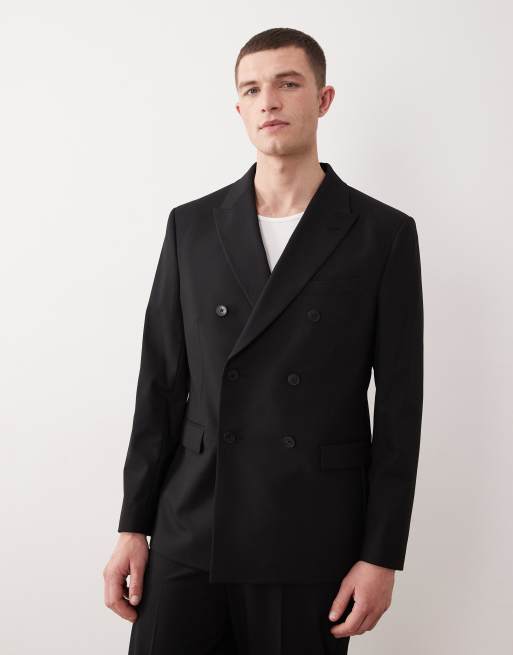 ASOS DESIGN – Czarny dwurzędowy garnitur o regularnym kroju z diagonalu, 3 z 3
