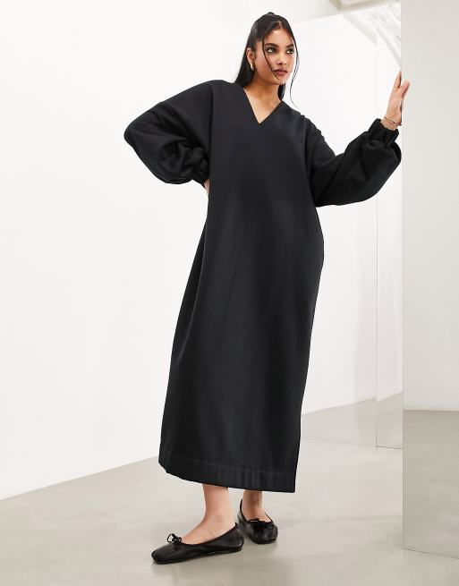ASOS DESIGN – Czarna dżersejowa sukienka dresowa oversize premium, 2 z 4