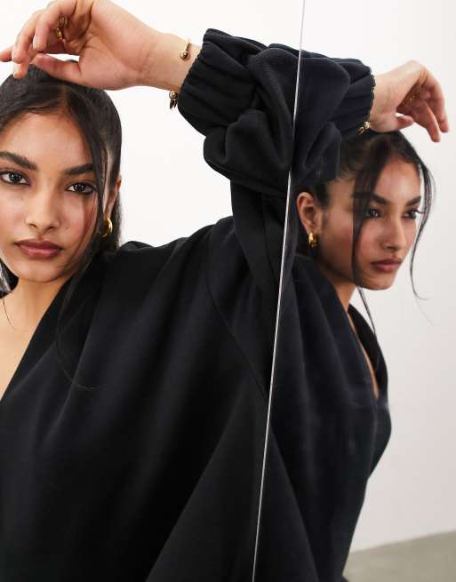 ASOS DESIGN – Czarna dżersejowa sukienka dresowa oversize premium, 3 z 4