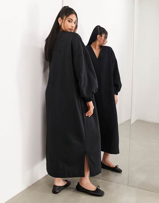 ASOS DESIGN – Czarna dżersejowa sukienka dresowa oversize premium, 4 z 4