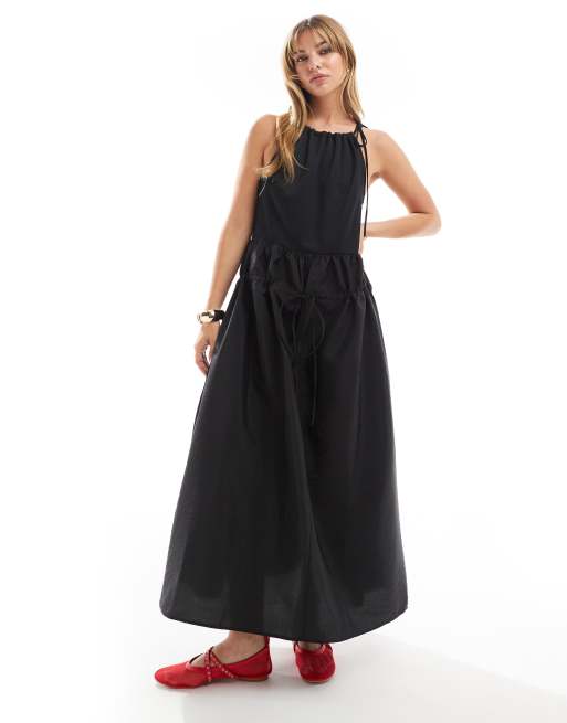 ASOS DESIGN – Czarna dżersejowa sukienka maxi z zabudowanym dekoltem i luźną spódnicą