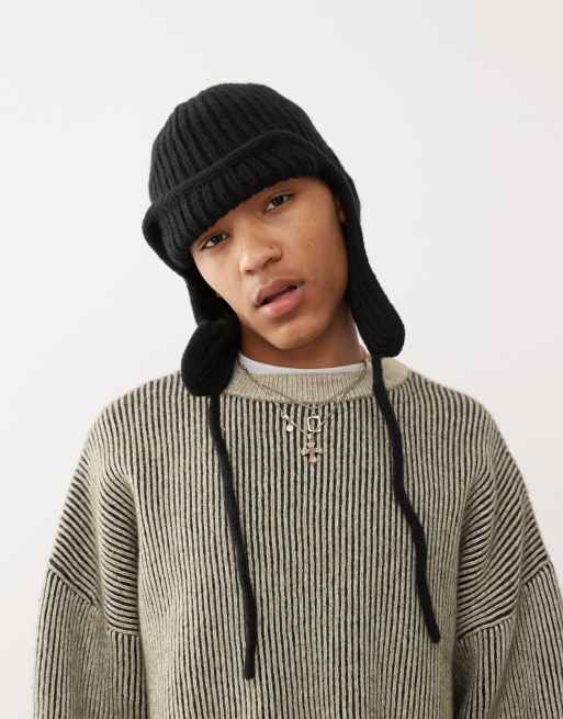 ASOS DESIGN – Czarna dzianinowa czapka traperska