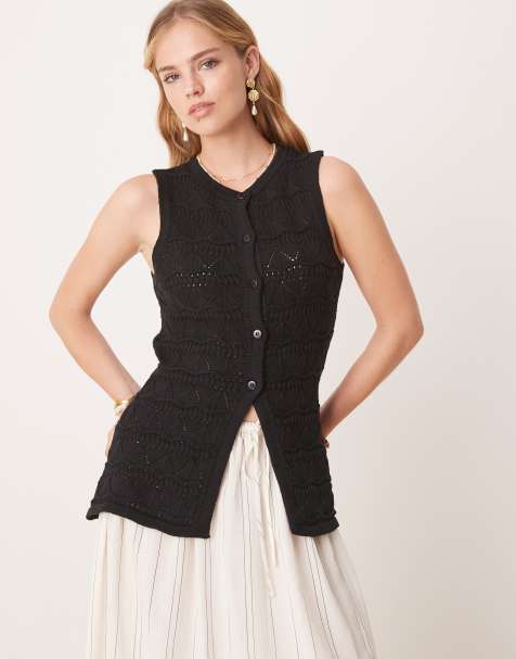 ASOS DESIGN knitted lace stitch waistcoat in black