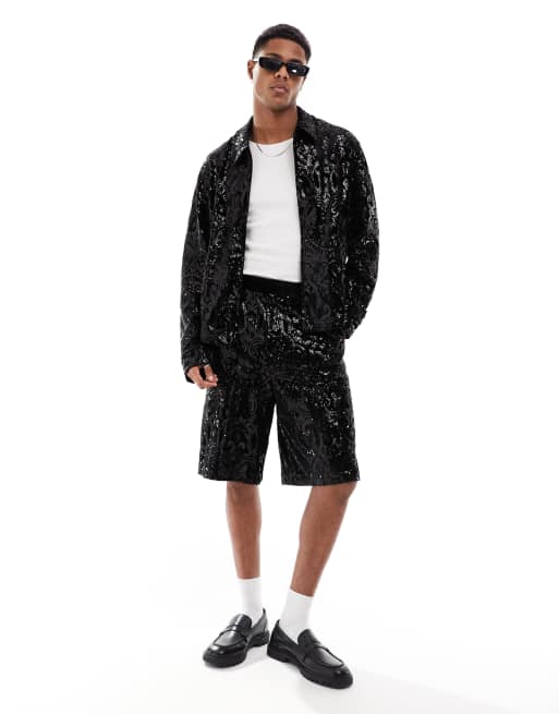 ASOS DESIGN – Czarna elegancka cekinowa kurtka bomberka, część zestawu