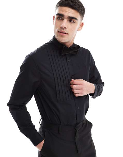 ASOS DESIGN wing collar formal regular shirt in black