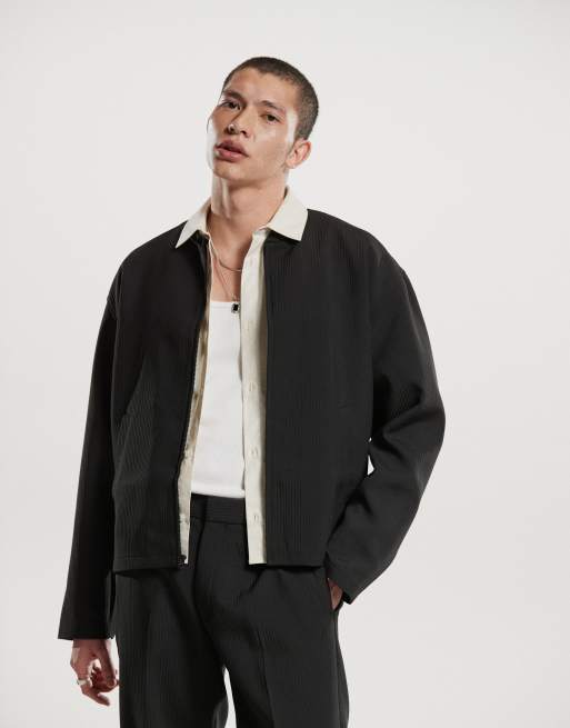 ASOS DESIGN – Czarna elegancka kurtka bomberka z prążkowanego materiału, część zestawu