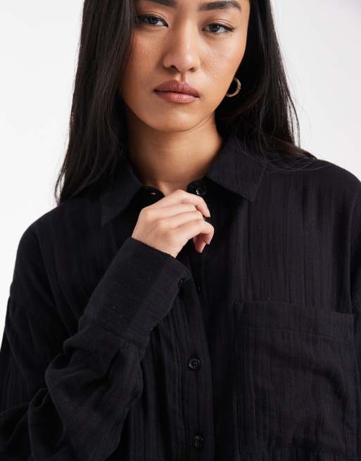 ASOS DESIGN – Czarna fakturowana koszula bawełniana oversize, 2 z 4