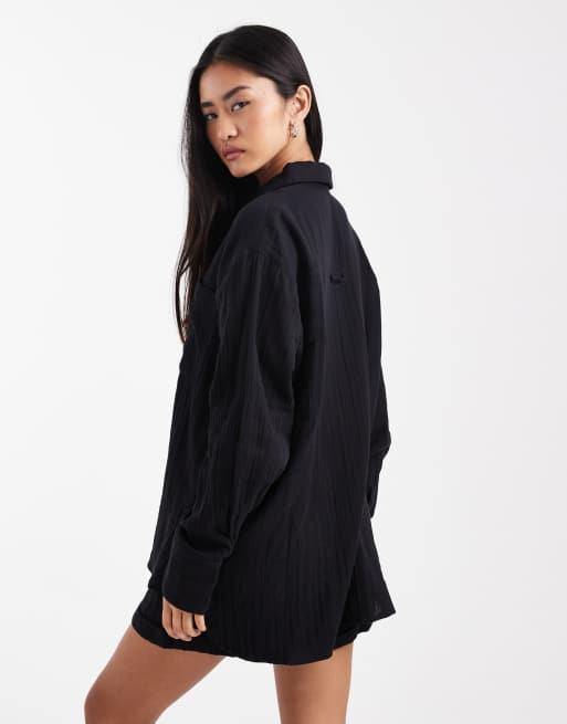 ASOS DESIGN – Czarna fakturowana koszula bawełniana oversize, 4 z 4
