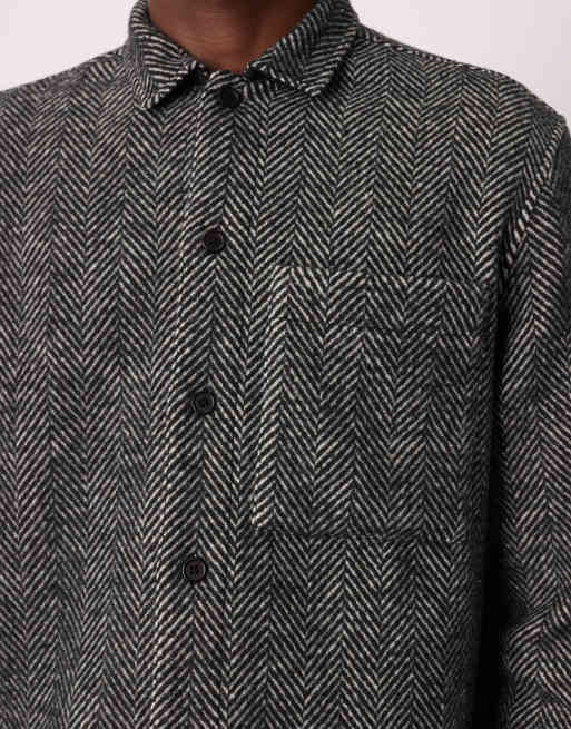 ASOS DESIGN – Czarna fakturowana koszula wierzchnia w jodełkę, 5 z 5